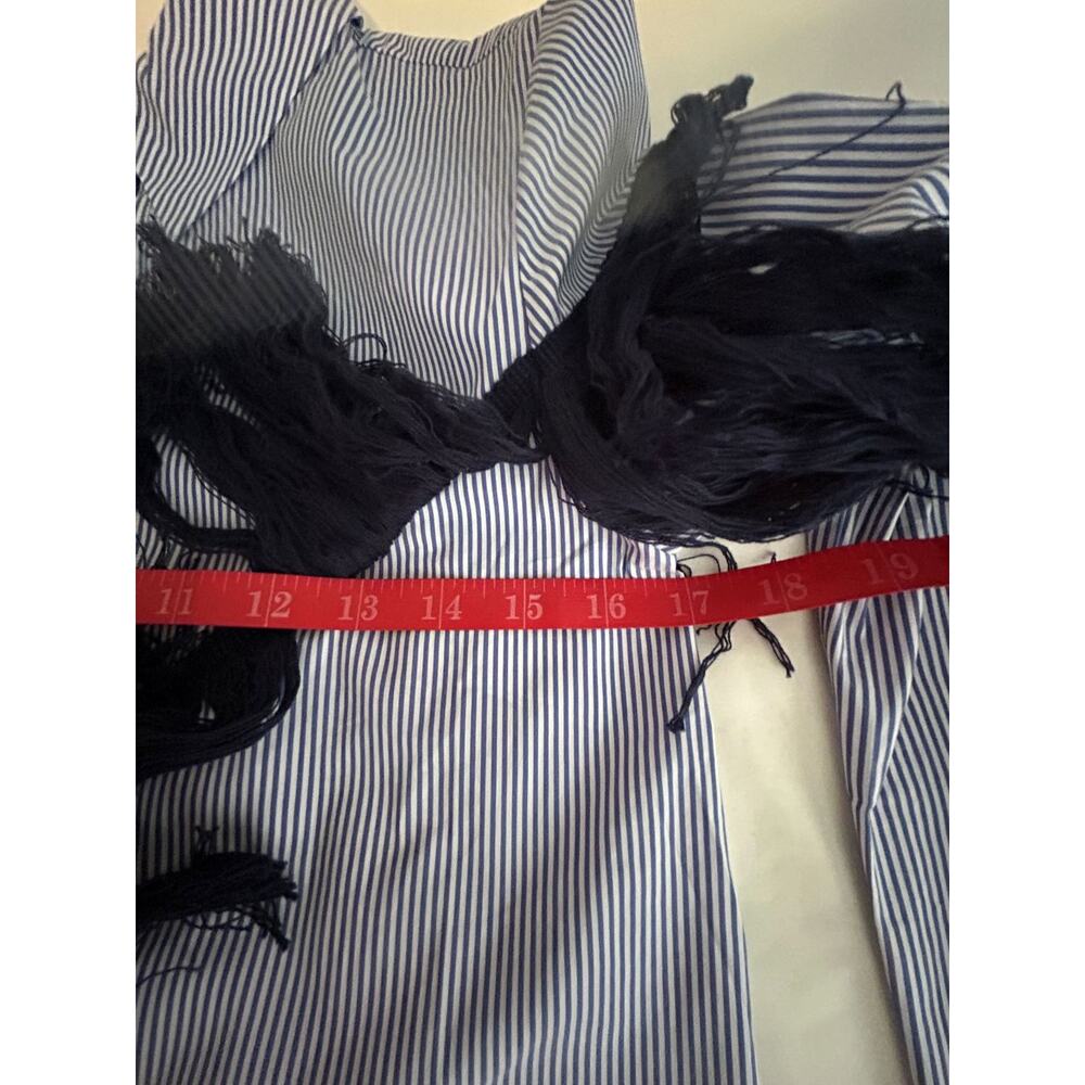 NWT English Factory Blue White Pinstripe Long Sleeve Button Up Shirt Fringe -XS - Picture 7 of 10